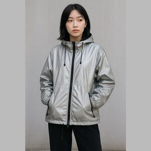 Reversible Reflective Silver Windbreaker Jacket S Packable‎ 90s Retro Streetwear